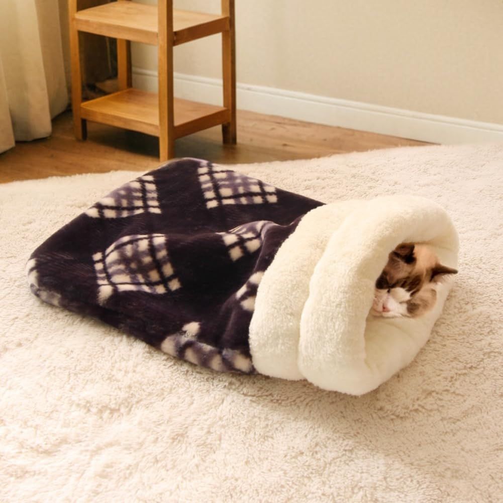 Cat Bed Cave Sleeping Bag, Pet Mat Warming Pad Sack for Cats and Small Dog,Burrowing Cozy Soft Comfortable V1192-AZ-W-3410