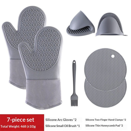 7PCS Oven Mitts and Pot Holders Sets - 480 degrees F Heat Resistant Pot Holders and Oven Mitts, Extra Long V1192-AZ-W-3412