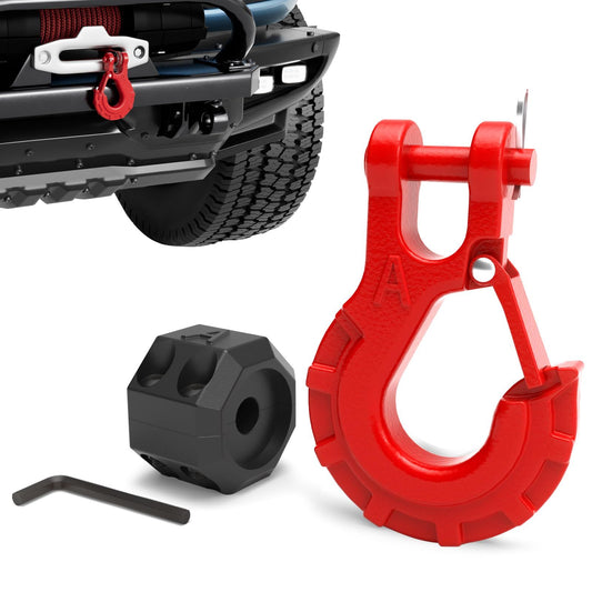 Winch Hook 3/8" - Clevis Slip Hook with Safety Latch & Winch Cable Hook Stopper, Grade 70 Forged Steel Max V1192-AZ-W-3413