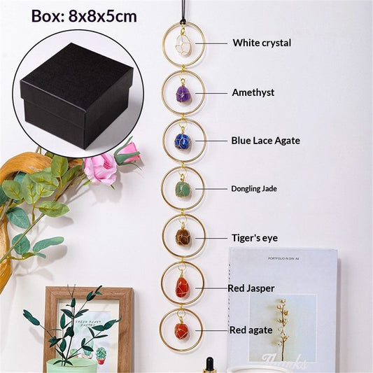 7 Chakra Crystal Hanging Ornament, Unique, Spiritual Boho Wall Decor, Raw Chakra Stones Amethyst Suncatcher, V1192-AZ-W-3414