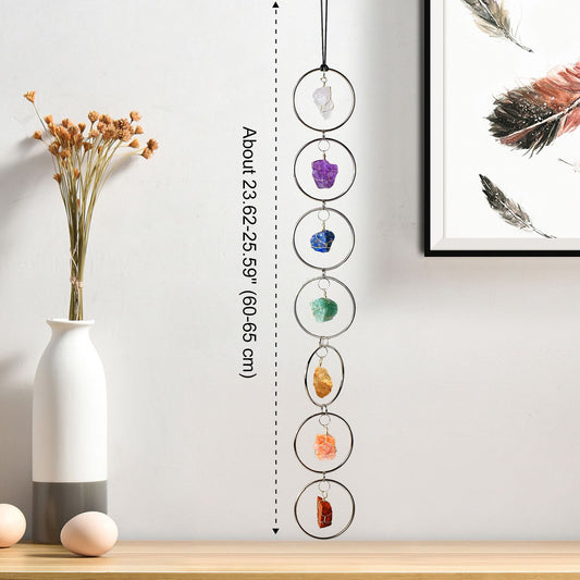 7 Chakra Crystal Hanging Ornament, Unique, Spiritual Boho Wall Decor, Raw Chakra Stones Amethyst Suncatcher, V1192-AZ-W-3414