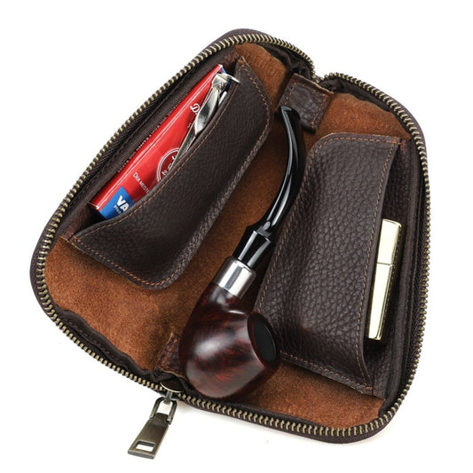 Small Pipe Tobacco Pouch Leather Smoking Pipe Storage Organizer Portable Accessories Lighter Holder Zipper V1192-AZ-W-3423