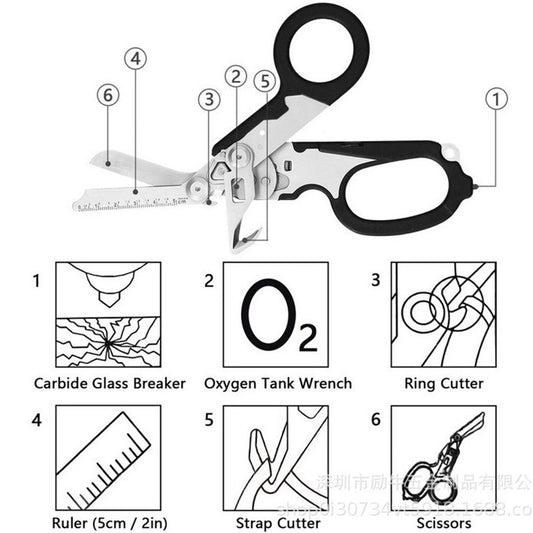 Heavy Duty 6 in 1 Multifunctional Trauma Shears Foldable | Stainless Steel emergency response scissors | V1192-AZ-W-3426