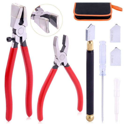 Premium Glass Running Breaking Pliers and Class Cutter Kit, Heavy Duty Glass Cutting Tool with Rubber Tip, V1192-AZ-W-3427