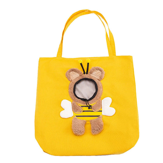 Bee-Shaped Show Head Pet Canvas Shaped Shoulder Bag, Pet Out Bag, Outcrop, Pet Out Shoulder Bag. (Bee-Large) V1192-AZ-W-3428