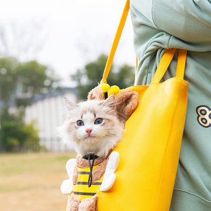 Bee-Shaped Show Head Pet Canvas Shaped Shoulder Bag, Pet Out Bag, Outcrop, Pet Out Shoulder Bag. (Bee-Large) V1192-AZ-W-3428