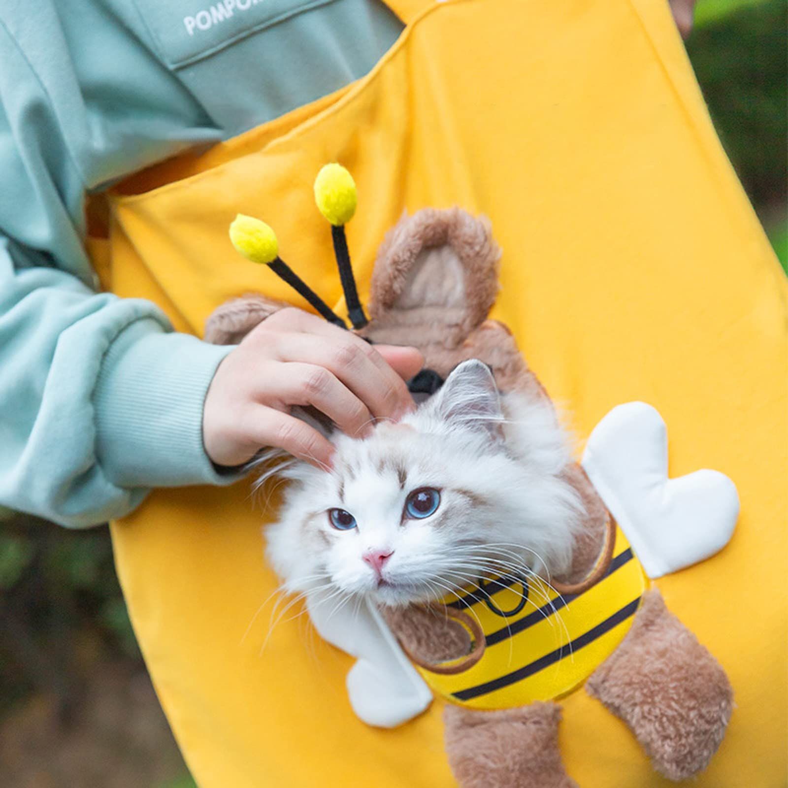 Bee-Shaped Show Head Pet Canvas Shaped Shoulder Bag, Pet Out Bag, Outcrop, Pet Out Shoulder Bag. (Bee-Large) V1192-AZ-W-3428