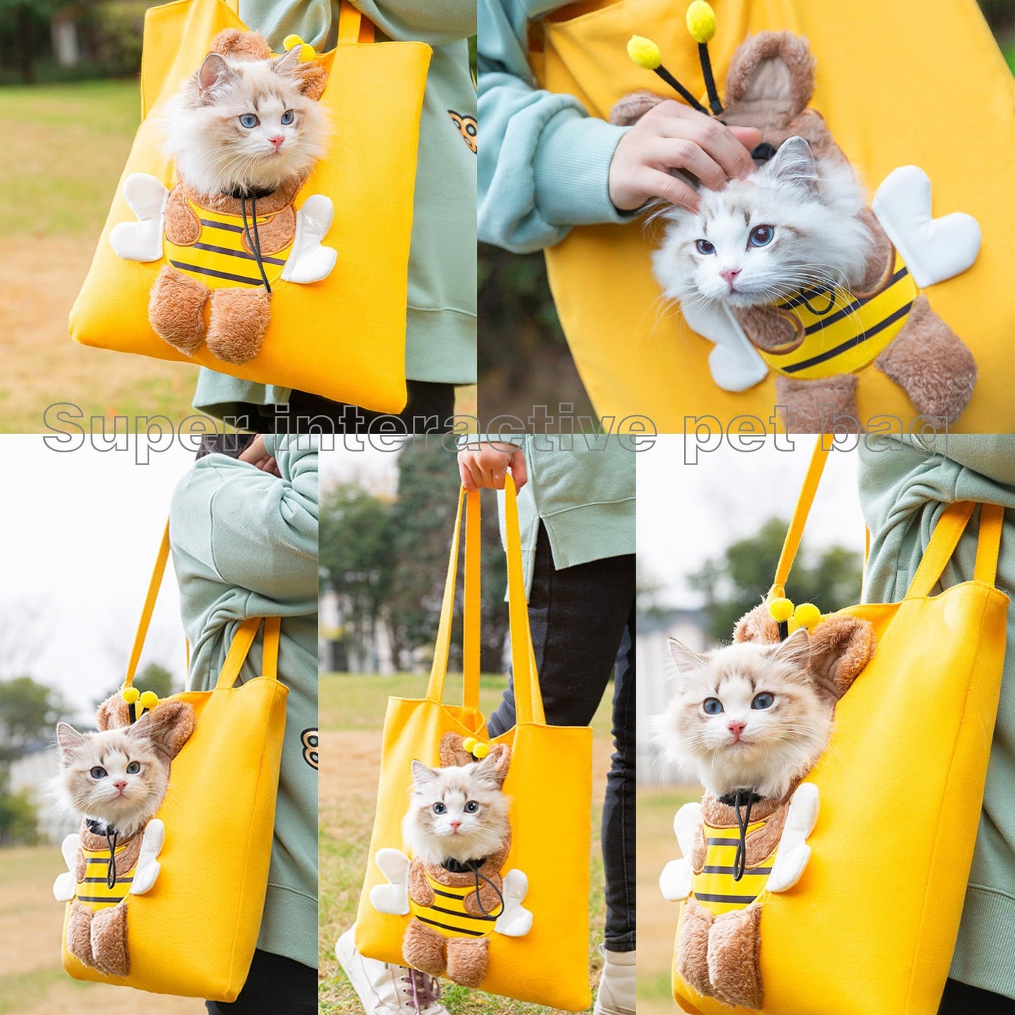 Bee-Shaped Show Head Pet Canvas Shaped Shoulder Bag, Pet Out Bag, Outcrop, Pet Out Shoulder Bag. (Bee-Large) V1192-AZ-W-3428