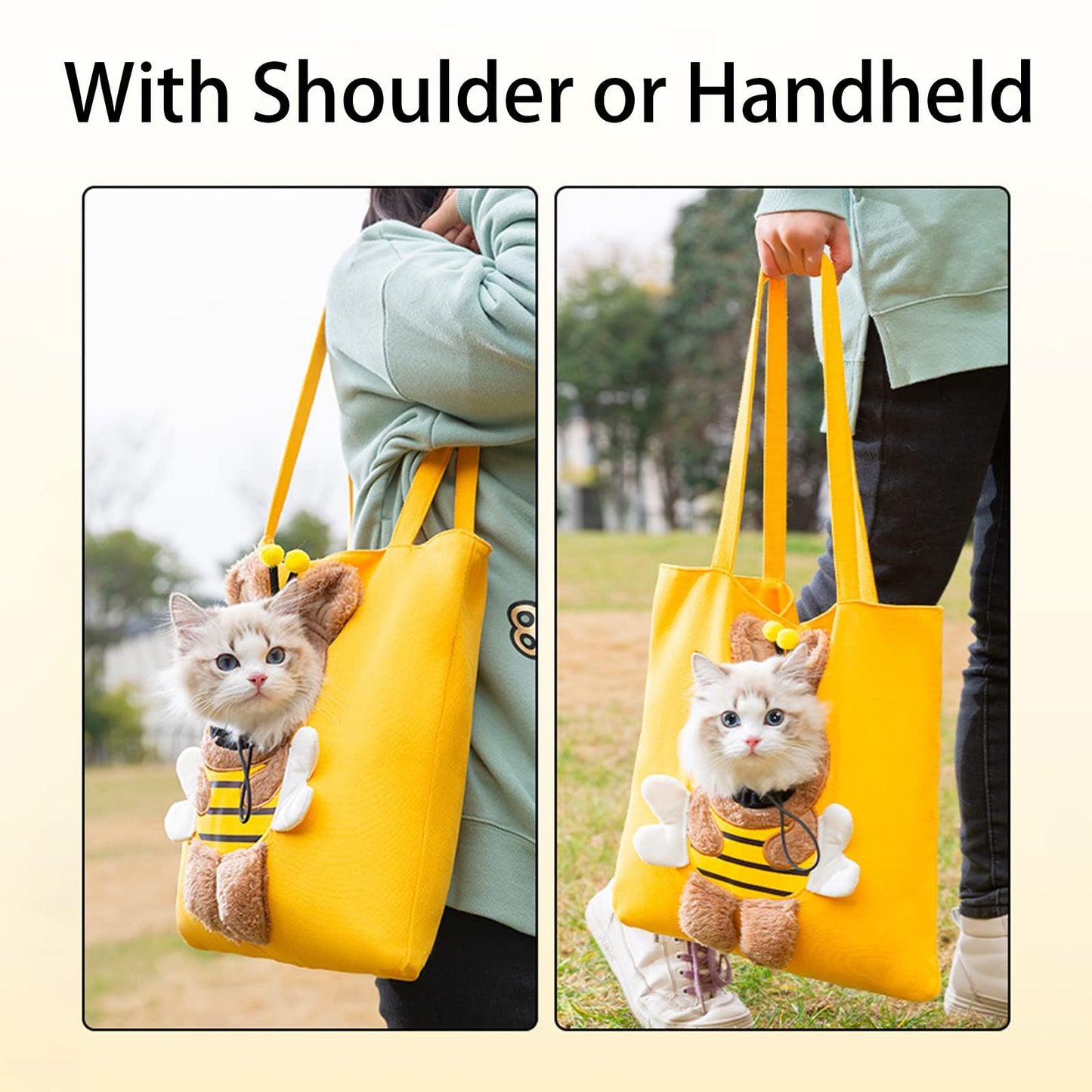 Bee-Shaped Show Head Pet Canvas Shaped Shoulder Bag, Pet Out Bag, Outcrop, Pet Out Shoulder Bag. (Bee-Large) V1192-AZ-W-3428