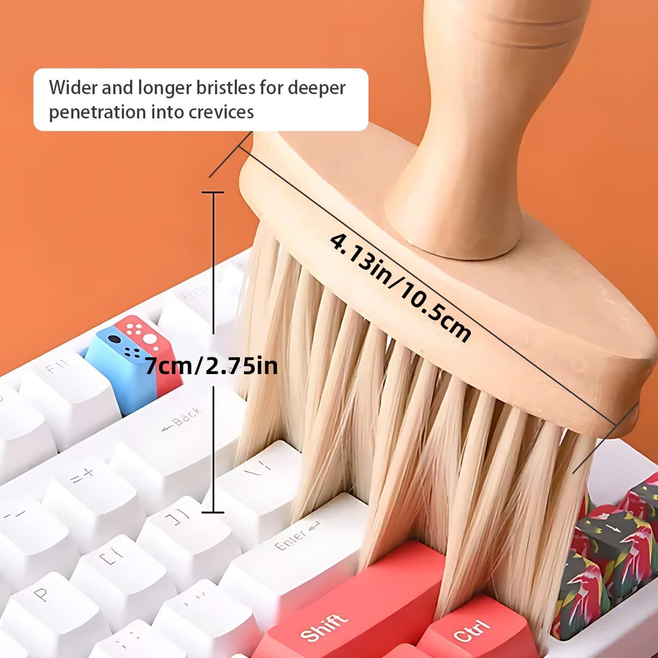 2Pcs Non Static Double Sided Instrument Dust Removal Brush, Wooden Keyboard Cleaning Brush for Keyboards V1192-AZ-W-3445