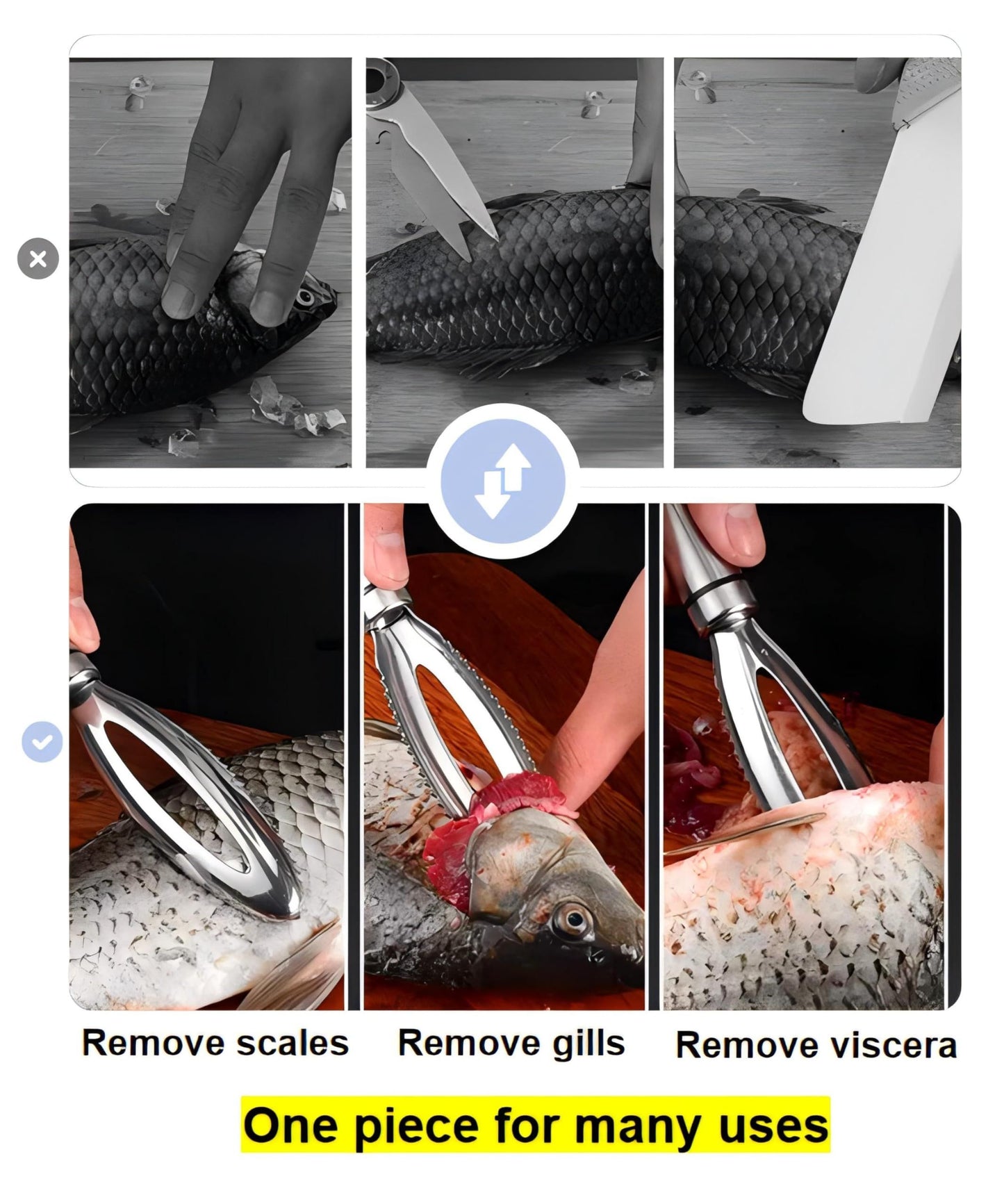 Fish Scale Remover, Stainless Steel Fish Scaler Easy Use Fish Descaler Tool,Fish Scaler Remover Lung Remover V1192-AZ-W-3446