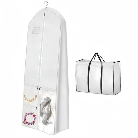 Portable 70" Wedding Dress Garment Bag with Bride Tote Bag 8'' Gusseted Dress Bags for Gowns Long Dress Cover V1192-AZ-W-3449