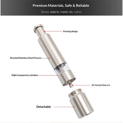 Stainless-Steel One-Handed Thumb Push Button Salt and Pepper Grinder For Black Pepper(Stainless steel spring V1192-AZ-W-3456