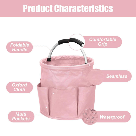 17L portable shower bucket with 6 side pockets, foldable cleaning cart with handle, multifunctional storage V1192-AZ-W-3463