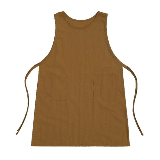 Apron plus size women's split type apron with pockets, suitable for cooking, gardening, painting (tea brown) V1192-AZ-W-3465