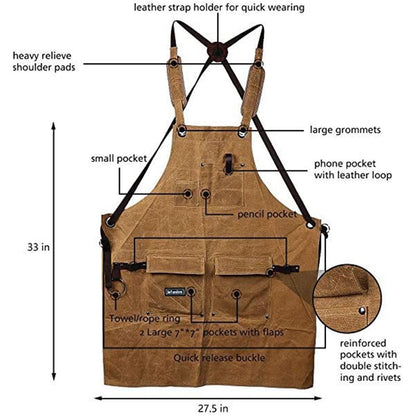 Woodworking Apron for Men Shop Apron Thick Canvas Work Apron with Tool Pockets,Carpentry Electrician Garden V1192-AZ-W-3477