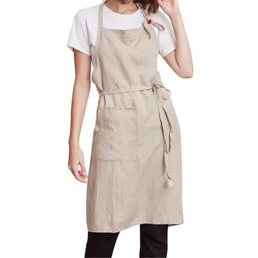Kitchen Apron for Women & Men Linen Cooking Aprons with pocket Cotton Long Apron X Back Kitchen Garden V1192-AZ-W-3512