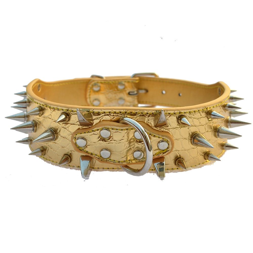 Spiked Leather Dog Collar Bullet Rivets Studded 2 Inch Width Stylish Leather Dog Collars for Medium & Large V1192-AZ-W-3514