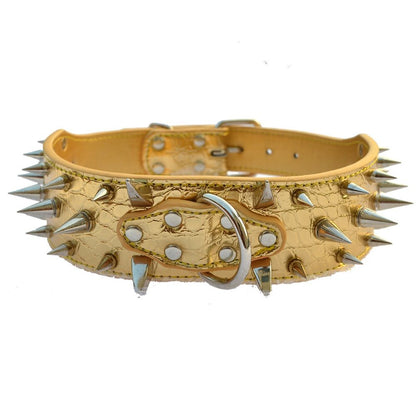 Spiked Leather Dog Collar Bullet Rivets Studded 2 Inch Width Stylish Leather Dog Collars for Medium & Large V1192-AZ-W-3514