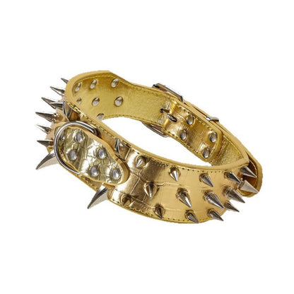 Spiked Leather Dog Collar Bullet Rivets Studded 2 Inch Width Stylish Leather Dog Collars for Medium & Large V1192-AZ-W-3514