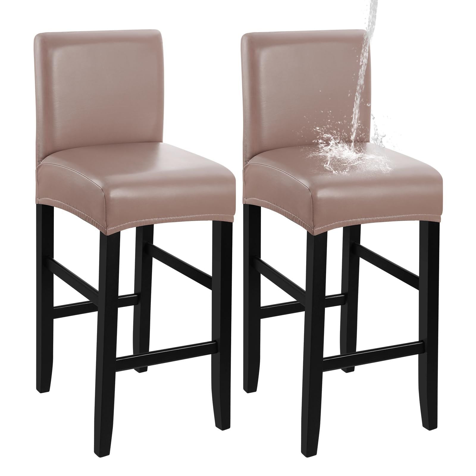 Bar Stool Covers,2 Pack Stretch Waterproof PU Bar Stool Covers with Backs Bar Stool Chair Covers Barstool V1192-AZ-W-3515
