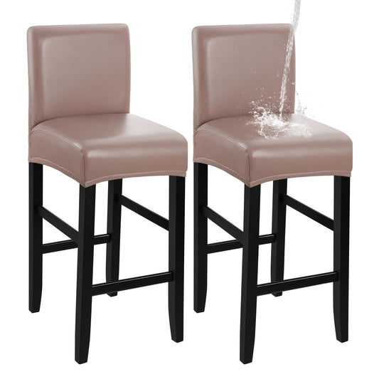 Bar Stool Covers,2 Pack Stretch Waterproof PU Bar Stool Covers with Backs Bar Stool Chair Covers Barstool V1192-AZ-W-3515