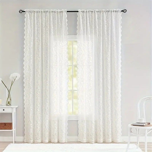 Vintage Lace Curtains 84 Inches Long-Romantic Flowers and Branch Sheer Lacy Curtains for Living Room French V1192-AZ-W-3516
