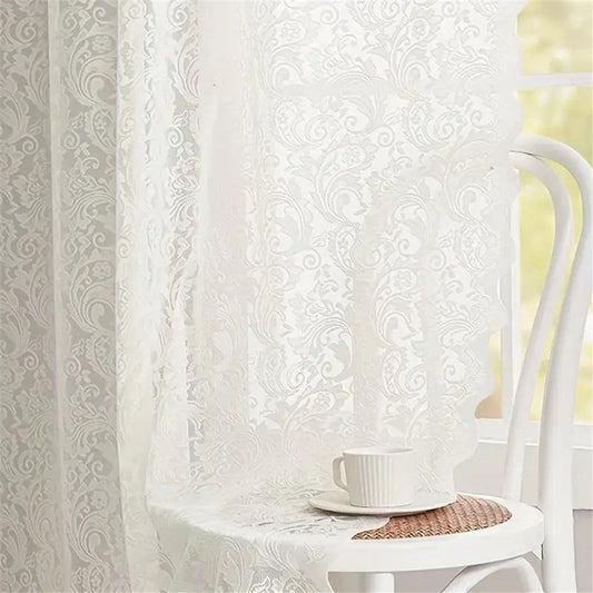 Vintage Lace Curtains 84 Inches Long-Romantic Flowers and Branch Sheer Lacy Curtains for Living Room French V1192-AZ-W-3516