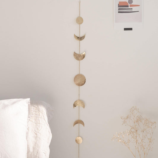 2pcs Moon Phase Wall Decor, Gold Wall Art for Bedroom, Bohemian and Astrology, Aesthetic 34.6" 7 Phases Metal V1192-AZ-W-3520