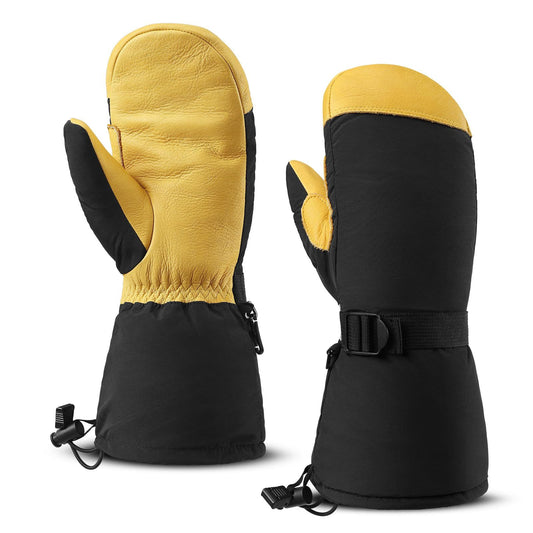 Waterproof and Windproof Genuine Deerskin Leather Ski Gloves with 3M Thinsulate Insulation (Yellow Waterproof) V1192-AZ-W-3529