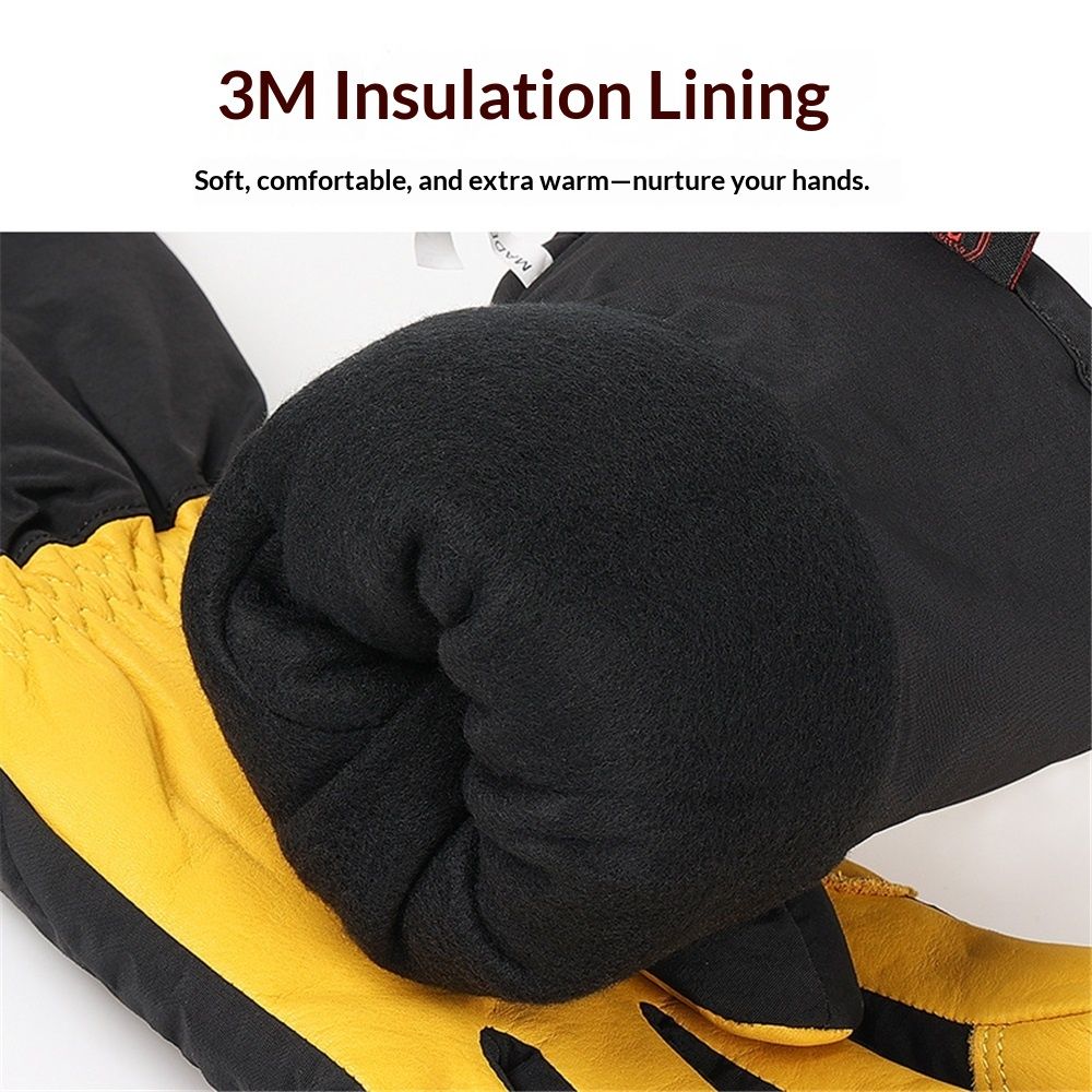 Waterproof and Windproof Genuine Deerskin Leather Ski Gloves with 3M Thinsulate Insulation (Yellow Waterproof) V1192-AZ-W-3529