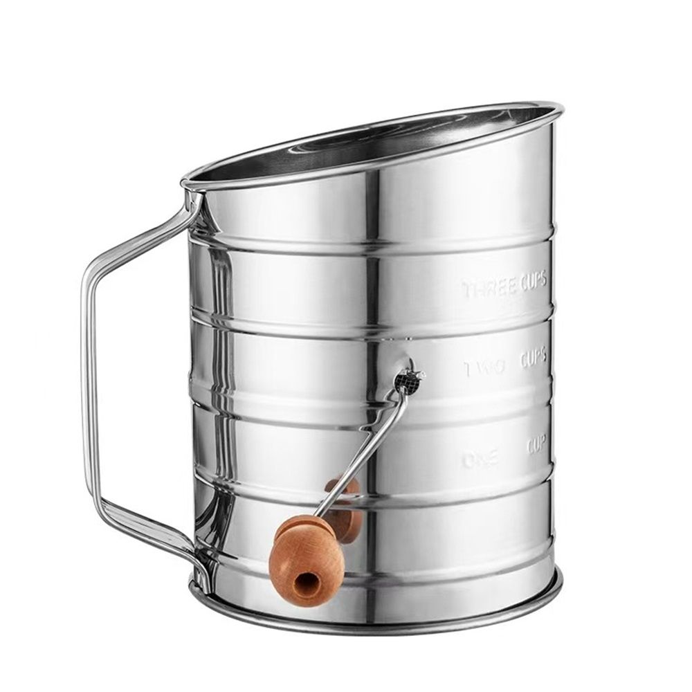 Flour Sifter for Baking Fine Mesh Rotary Hand Crank with Loop Agitator for Quick Sifting, Flour Sifter V1192-AZ-W-3536