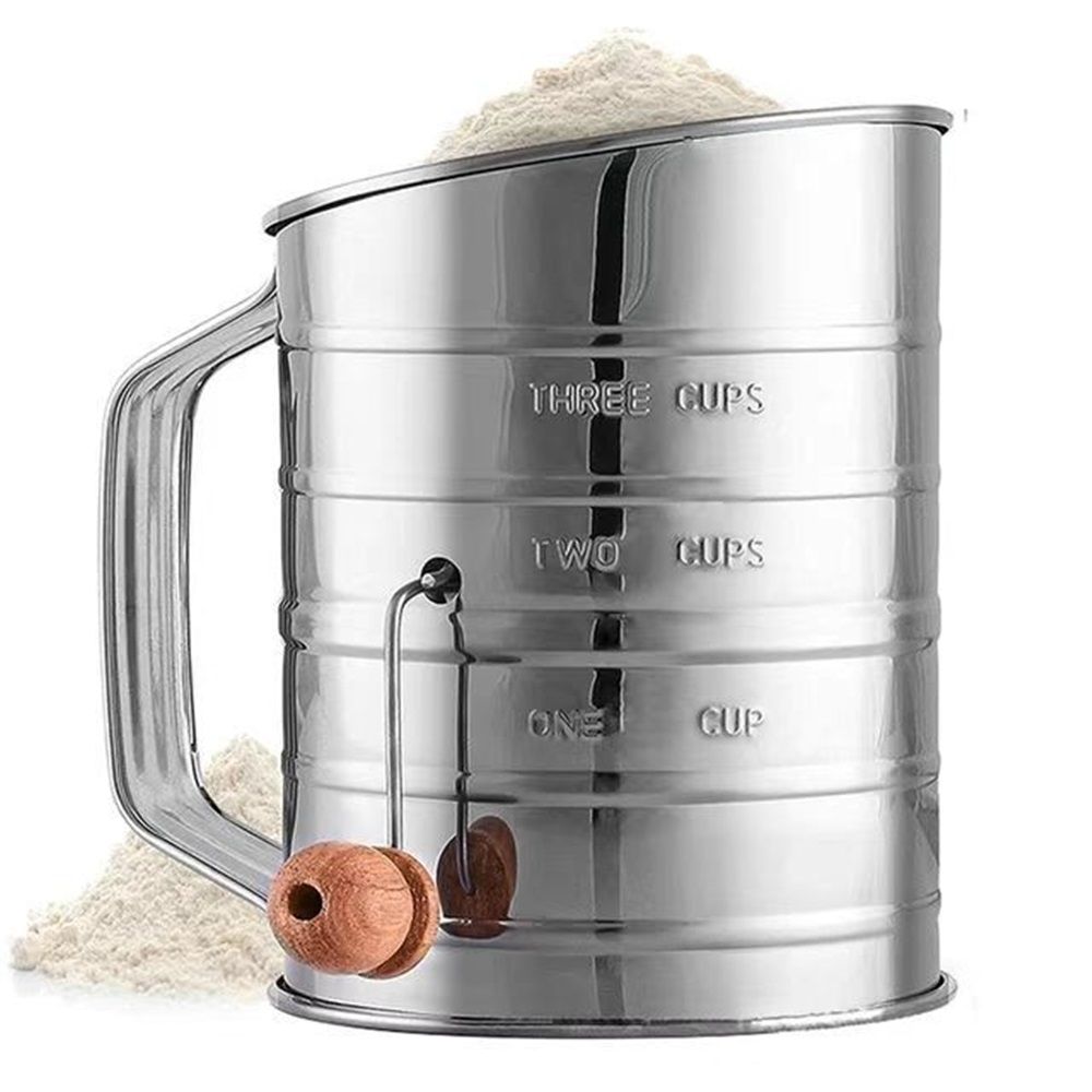 Flour Sifter for Baking Fine Mesh Rotary Hand Crank with Loop Agitator for Quick Sifting, Flour Sifter V1192-AZ-W-3536