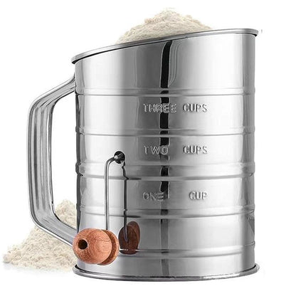 Flour Sifter for Baking Fine Mesh Rotary Hand Crank with Loop Agitator for Quick Sifting, Flour Sifter V1192-AZ-W-3536
