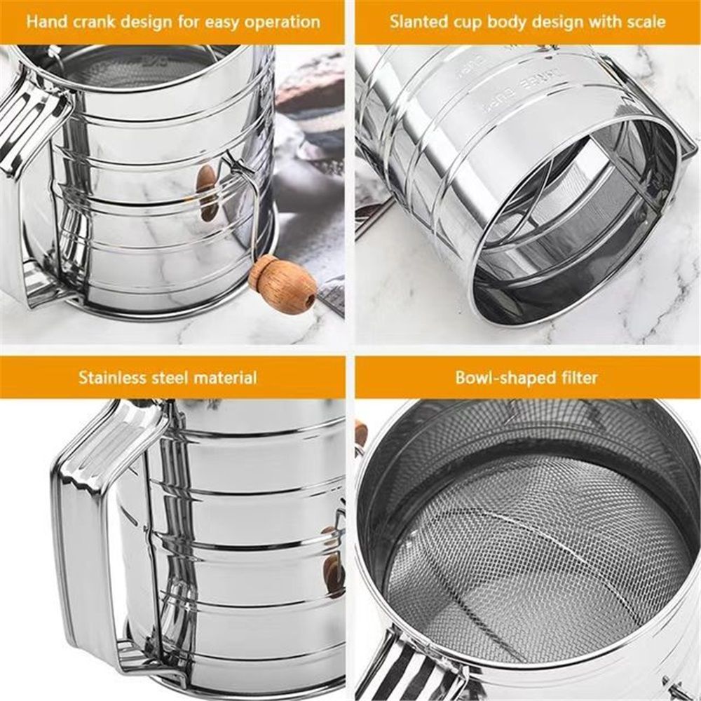 Flour Sifter for Baking Fine Mesh Rotary Hand Crank with Loop Agitator for Quick Sifting, Flour Sifter V1192-AZ-W-3536