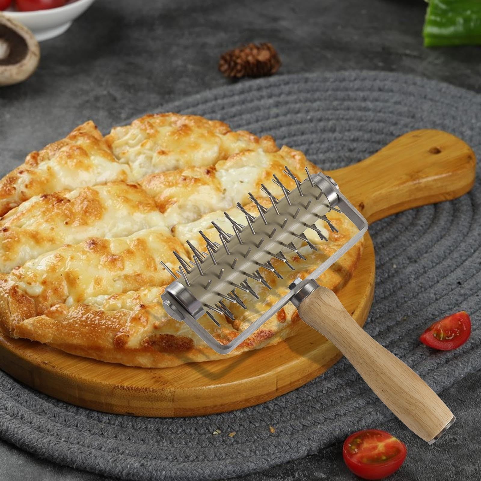 Generic Pizza Dough Stainless Steel Easy to Clean Bread Needle Pastry Roller with, 13cmx19.3cm Pizza Cake Pie V1192-AZ-W-3547