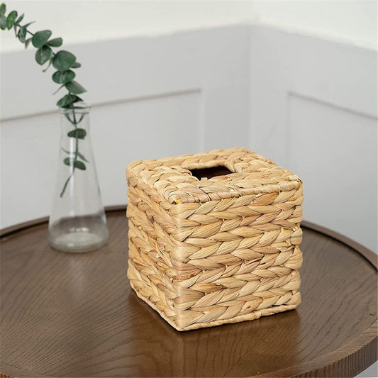 Water hyacinth grass Tissue Box Cover, Rustic Decorative Wicker Water Hyacinth Tissue Box Cover Square for V1192-AZ-W-3550