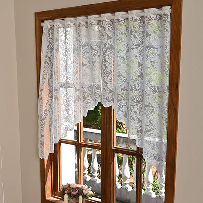 White Lace Sheer Kitchen Valance Curtains for Windows, 160*100cm, Phoenix Tail Flower Pearl Half Curtain V1192-AZ-W-3555