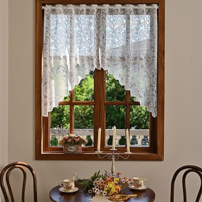 White Lace Sheer Kitchen Valance Curtains for Windows, 160*100cm, Phoenix Tail Flower Pearl Half Curtain V1192-AZ-W-3555