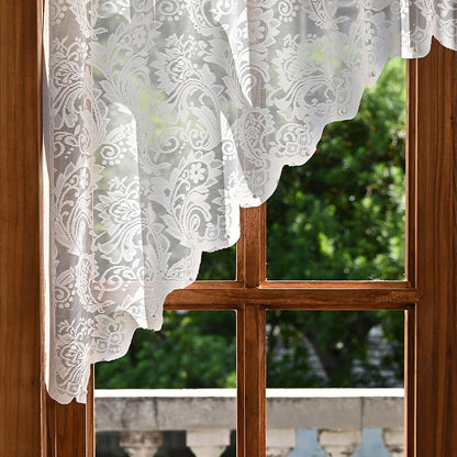 White Lace Sheer Kitchen Valance Curtains for Windows, 160*100cm, Phoenix Tail Flower Pearl Half Curtain V1192-AZ-W-3555