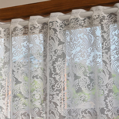 White Lace Sheer Kitchen Valance Curtains for Windows, 160*100cm, Phoenix Tail Flower Pearl Half Curtain V1192-AZ-W-3555