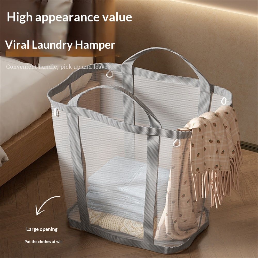 Mesh Bag with Handles, Collapsible Laundry Basket, Foldable Laundry Bag, Breathable Folding Beach V1192-AZ-W-3562
