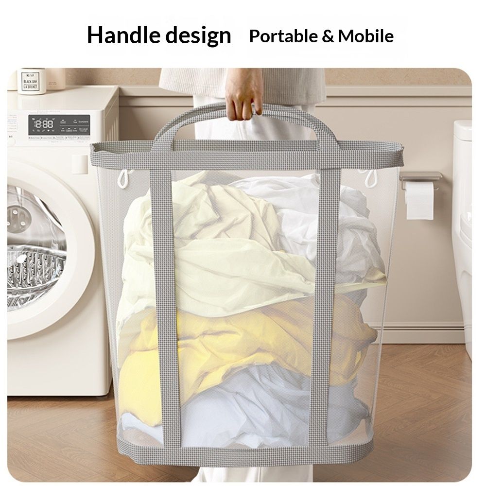 Mesh Bag with Handles, Collapsible Laundry Basket, Foldable Laundry Bag, Breathable Folding Beach V1192-AZ-W-3562