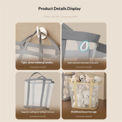 Mesh Bag with Handles, Collapsible Laundry Basket, Foldable Laundry Bag, Breathable Folding Beach V1192-AZ-W-3562
