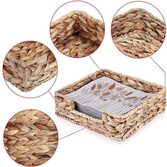 Water Hyacinth Guest Towel Holder for Bathroom, Wicker Napkins Baskets for Dinning Room, Rattan Napkin V1192-AZ-W-3565