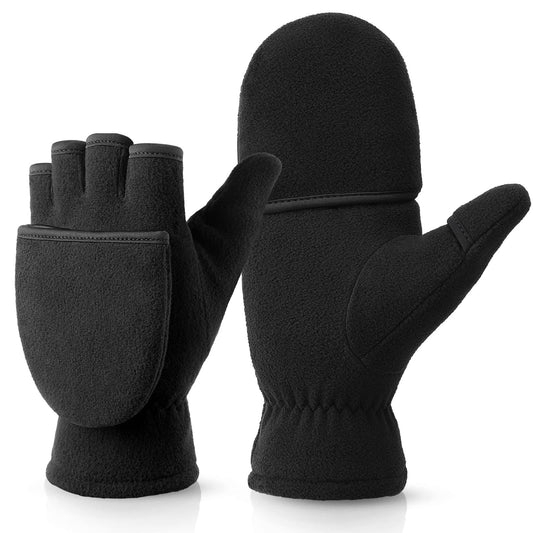 Half finger flip gloves Thermal Winter Gloves: Windproof 2 in 1 Convertible Mittens for Men & Women (Black S) V1192-AZ-W-3568