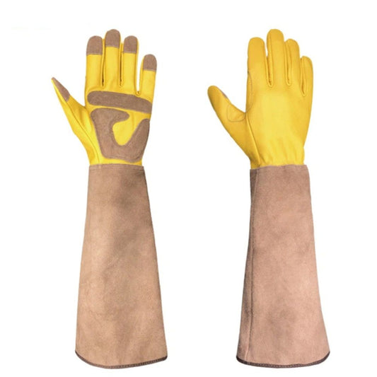Long Gardening Gloves for Women Thorn Proof,Rose Pruning Cowhide Leather Garden Gloves for Cactus, Rose and V1192-AZ-W-3572