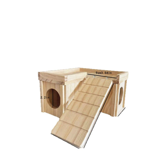 Wooden Hamster Hideout Hamster Wood House with Ladder Hides Platform Decor Detachable Small Animals Cage V1192-AZ-W-3575