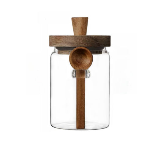 Glass Jar with Wooden Lid and Spoon, Food Storage Containers Coffee Jar Coffee Grounds Container, Glass Food V1192-AZ-W-3576