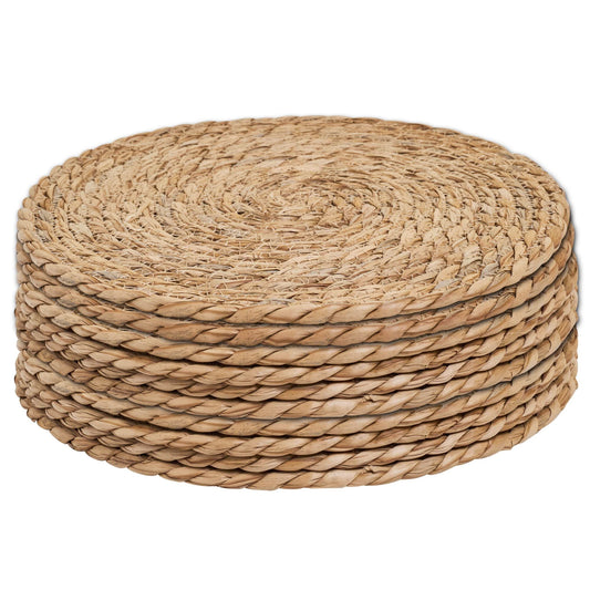 6pcs 11cm Round Rattan Placemats,Natural Hand-Woven Water Hyacinth Placemats,Farmhouse Weave Place Mats V1192-AZ-W-3580